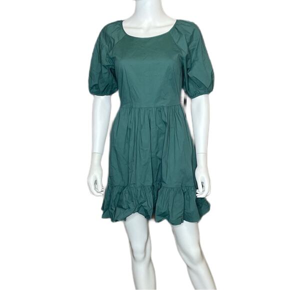 Peter Som Collective Women’s Green Puff Sleeve Dress With Pockets Sz 2 - Picture 2 of 7
